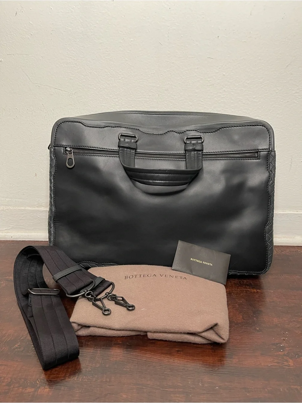 BOTTEGA VENETA BLACK LEATHER INTRECCIATO BRIEFCASE LAPTOP BAG $4200 RETAIL